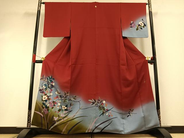 平和屋着物●染色作家　草野一騎　訪問着　手描き　枝花文　暈し染め　金彩　正絹　逸品　AABI1260fy｜平和屋