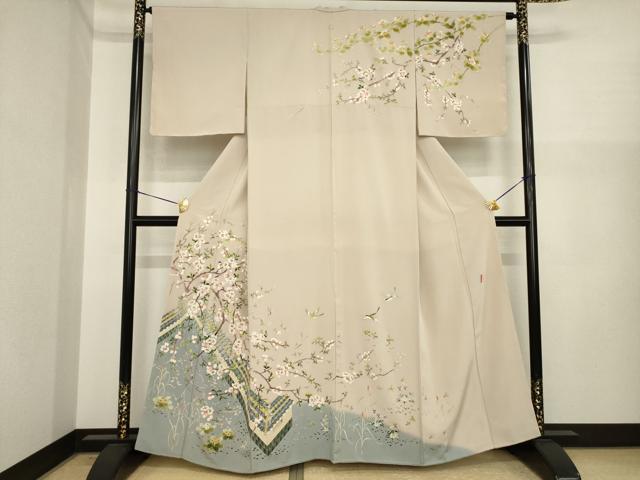 長閑やかさ屋お召しもの●本加賀友禅文筆家 木村喜博 短い訪問着 見晴らし花鳥文 正絹 珠玉 AABI9649ck