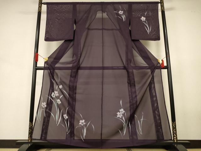 長閑やかさ屋お召しもの＊夏物 短い訪問着 絽 墨付き 顕花植物文 洗えるお召しもの AABJ6428jd