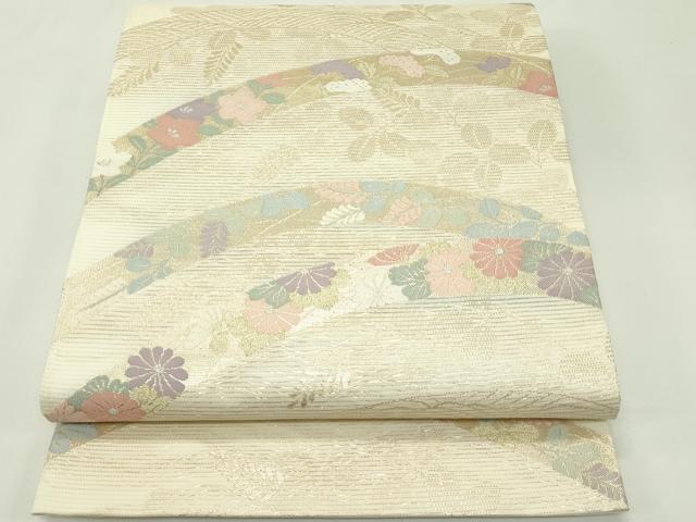長閑やかさ屋御召しもの＊夏物 六通柄袋帯 秋草文 金糸 正絹 珠玉 CABF4663rv
