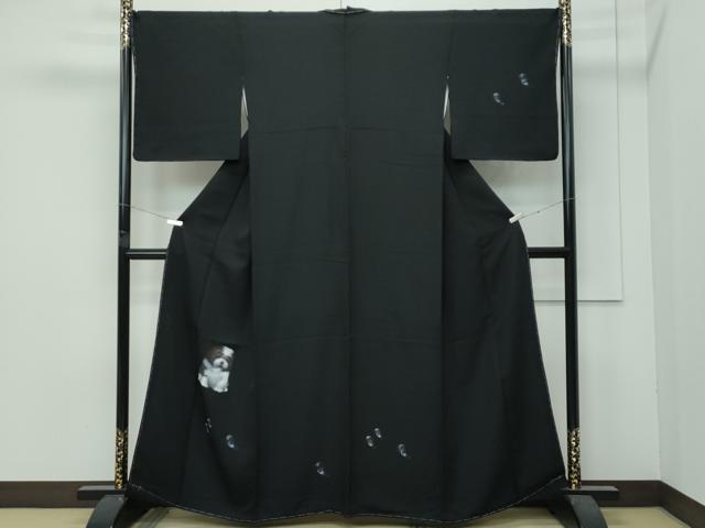 長閑やかさ屋御召しもの●飛び切り 短い訪問着 犬 黒地 反端付き添い人 珠玉 未当て嵌める CZAA4741s6