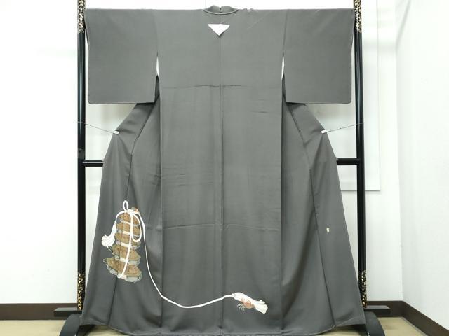 平和屋着物●極上　京友禅作家　倉田泰波　色留袖　解蟹五万歳　蟹亀図　金彩　墨色地　紙・コピー用紙付き　逸品　CZAA4780s6｜平和屋