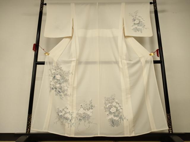 長閑やかさ屋御召しもの＊夏物 短い訪問着 絽 墨付き 被子植物文 正絹 珠玉 AABG7387jd