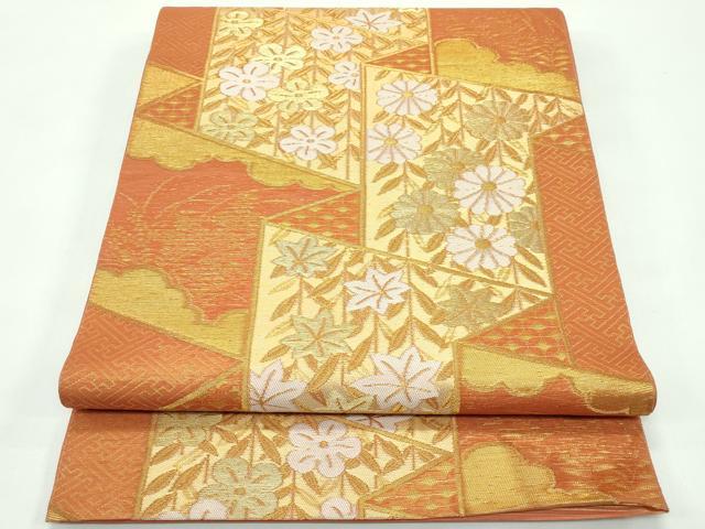 長閑やかさ屋御召しもの＊夏物 六通柄袋帯 屏風顕花植物文 金糸 正絹 珠玉 CABF4675rv