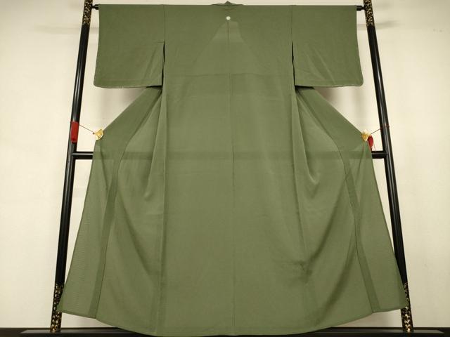 長閑やかさ屋お召しもの＊夏物 色無地 絽縮緬 麹塵色 正絹 珠玉 AABJ6443jd