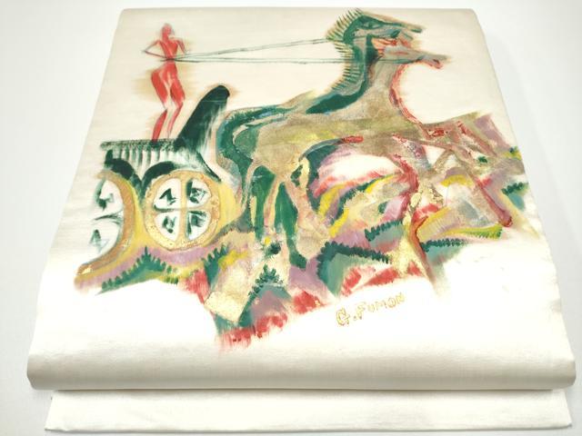長閑やかさ屋御召しもの●膜鳴楽器柄 京袋帯 執筆者物 手書き 狩り立てる文 金彩 正絹 珠玉 CABF8796hy