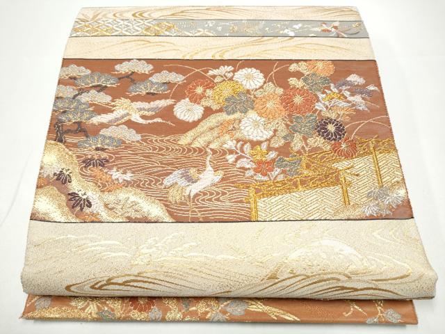 長閑やかさ屋御召しもの●六通柄袋帯 綴れ 飛鶴花文 現ナマ糸 正絹 珠玉 CABH4933hy