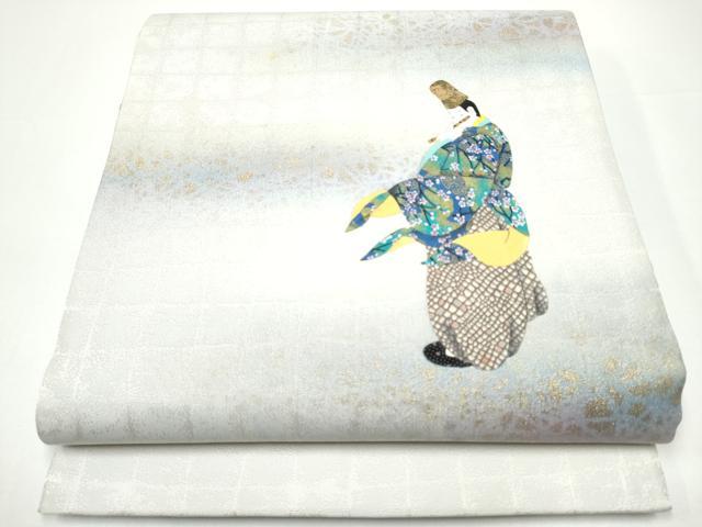 長閑やかさ屋御召しもの●膜鳴楽器柄袋帯 パッチワーク 重要人物文 金通し地 正絹 珠玉 CABH4936hy