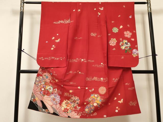 長閑やかさ屋御召しもの[]七五三 うしろ帯 ７歳 祝着 四つ身 花蝶丸文 金彩 珠玉 DABA3877ma