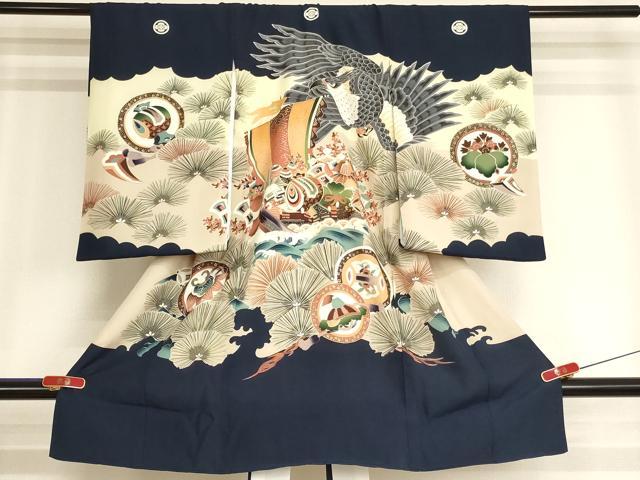 平和屋着物[]お宮参り　男の子　祝着　産着　初着　のしめ　鷹　宝船松文　金彩　逸品　AABJ5718ja｜平和屋