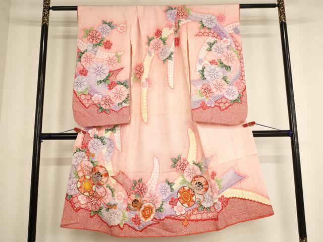 長閑やかさ屋御召しもの[]七五三 うしろ帯 ７歳 祝着 四つ身 駒刺しゅう 花鼓文 金彩 AABE2122ja