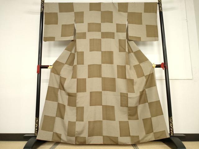 平和屋着物●上質な紬　段違い文様　正絹　逸品　AABF3579ck｜平和屋 22,464円