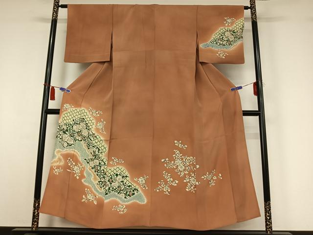 長閑やかさ屋お召しもの▽短い訪問着 単衣 絞り 辻が花 暈し染め 正絹 珠玉 AABI4999jh