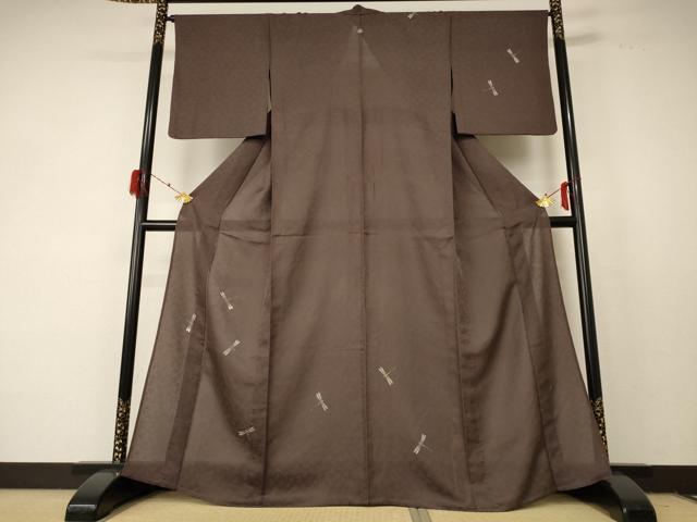 長閑やかさ屋御召しもの＊夏物 短い訪問着 絽 刺しゅう 蜻蛉 金彩 正絹 珠玉 AABF2807jd