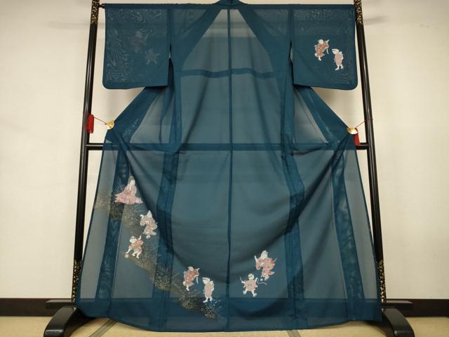 長閑やかさ屋お召しもの＊夏物 短い訪問着 絽 重要人物文 洗えるお召しもの AABJ6454jd