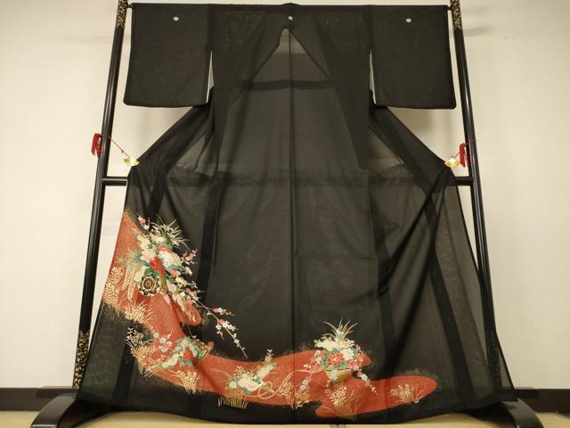 平和屋着物＊夏物 黒留袖 絽 花車文 金彩 AABF2810jd｜平和屋