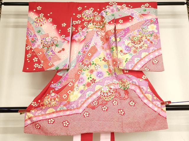 平和屋着物[]お宮参り　女の子　祝着　産着　初着　のしめ　刺繍　花手毬文　暈し染め　金糸　金彩　逸品　AABK8928ja｜平和屋