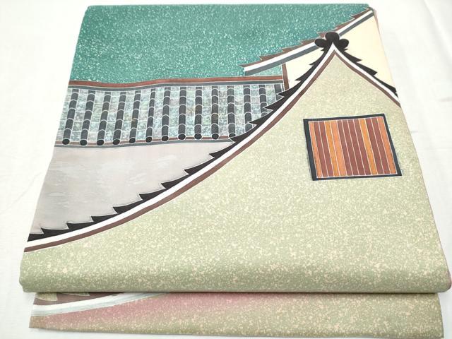 平和屋着物●両面 太鼓柄袋帯 本場大島紬地 風景文 正絹 逸品 CABC5275hy|平和屋