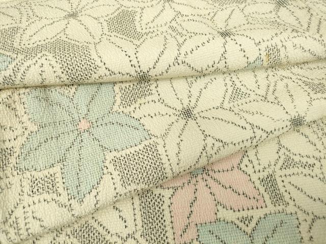 平和屋着物▽本塩沢　単衣　花尽くし　正絹　逸品　DABE4413az｜平和屋
