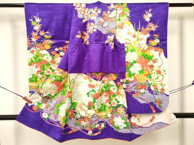 平和屋着物[]七五三　女の子　３歳　祝着　三つ身　駒刺繍　花籠文　金彩　逸品　DAAY3520ma｜平和屋