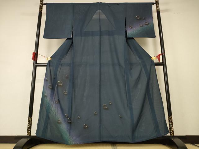 長閑やかさ屋御召しもの＊夏物 短い訪問着 絽 墨付き 水玉 暈し染め 正絹 珠玉 AABE2703jd