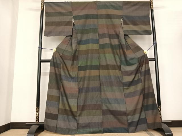 平和屋着物●お召 横段文 正絹 逸品 AABF0638fy|平和屋