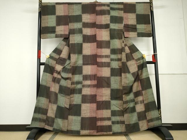 平和屋着物●上質な紬　絞り　変わり市松　正絹　逸品　AABG6660cs｜平和屋