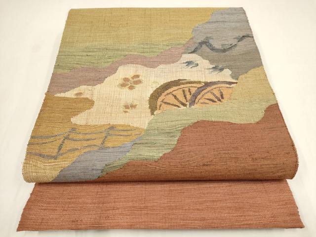 楽天市場】平和屋着物○染色作家 草野一騎 太鼓柄袋帯 草花雪芝文 正絹