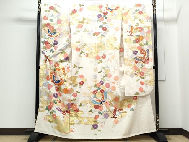 長閑やかさ屋御召しもの●築き上げる460年・千總 晴れ晴れしい振袖 花蝶文 銀通し地 高島屋取りまわし 正絹 珠玉 CABF7791th