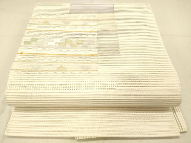 長閑やかさ屋御召しもの＊夏物 絽綴れ 八寸名古屋帯 横段幾何学学文 現ナマ糸 正絹 珠玉 DABC8188糎