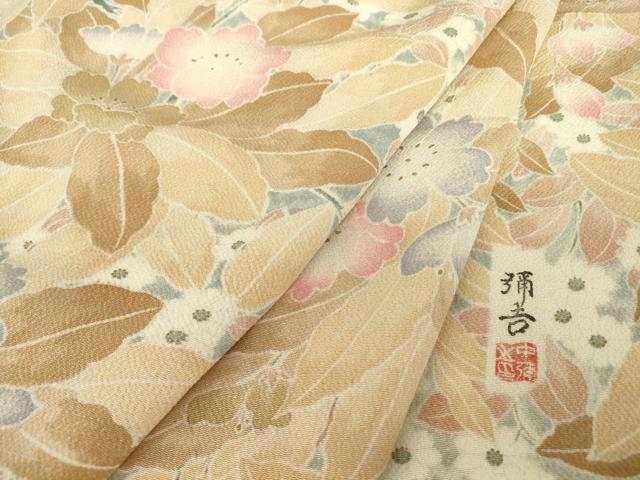 長閑やかさ屋御召しもの▽飛び切りな小紋 単衣 絵描き物 花尽くし 鬼しぼクレープ 正絹 珠玉 DABE4372az