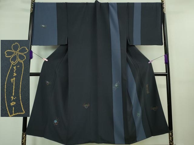 長閑やかさ屋中央局■御前上等 成人男性 領域的あやつり人形師 辻村寿三郎 ジュサブロー 短い訪問着 刺しゅう 蟹 蟹 金彩 珠玉 DZAA7566kh5