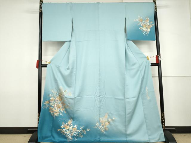 長閑やかさ屋お召しもの●金彩友禅 御前上等手なみ者・細工人・和田光正 短い訪問着 光正高蒔絵 顕花植物文 暈し染め 現ナマ彩 正絹 珠玉 AABJ8676cs