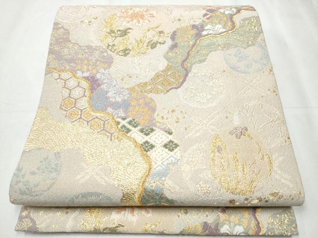 平和屋着物●六通柄袋帯 唐織 道長天井文 金糸 正絹 逸品 CABC5309hy|平和屋