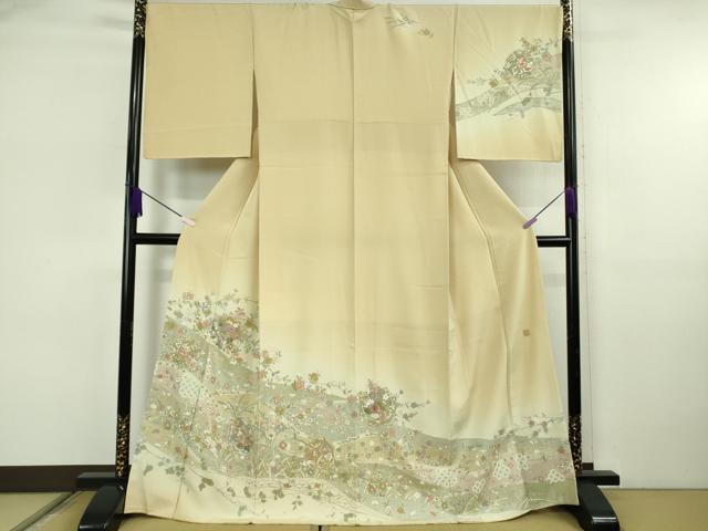 長閑やかさ屋中央局●より良い 中国三大刺しゅう スワトウ刺しゅう 汕頭刺繍 蘇州刺しゅう 短い訪問着 正倉院顕花植物文 濃縮された蒸栗色地 暈し染め 金糸 珠玉 DZAB6754kh6