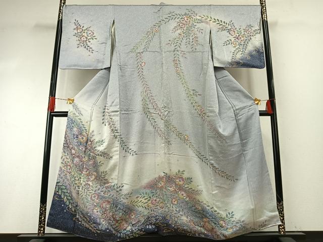 長閑やかさ屋御召しもの●短い訪問着 辻が花 暈し染め 金彩 正絹 珠玉 AABI1233fy
