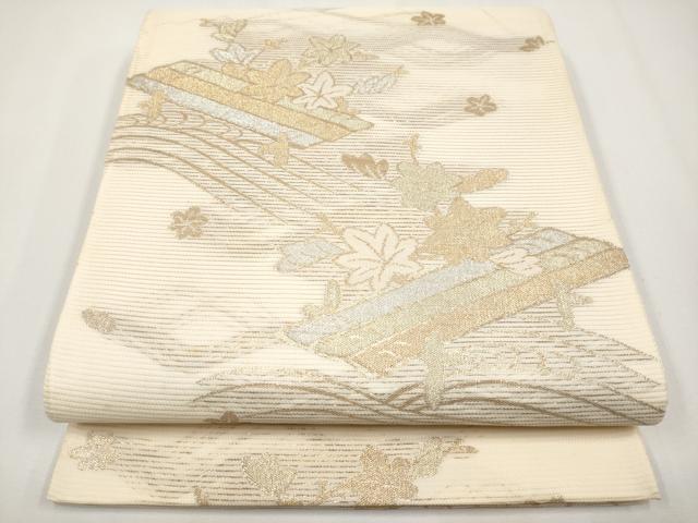 長閑やかさ屋御召しもの＊夏物 六通柄袋帯 花筏文 現ナマ糸 正絹 珠玉 CABH6053tx