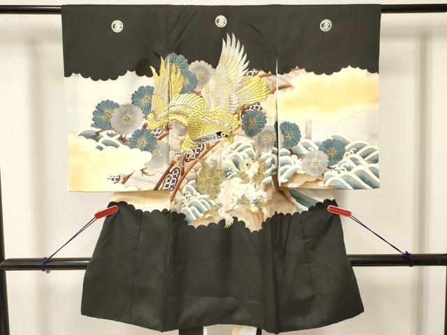 長閑やかさ屋御召しもの[]お宮参り 御坊っちゃん 祝着 産着 初着 のしめ 刺しゅう 鷹 鷲 百獣の王 立波松文 暈し染め 金彩 珠玉 DAAY3455ma