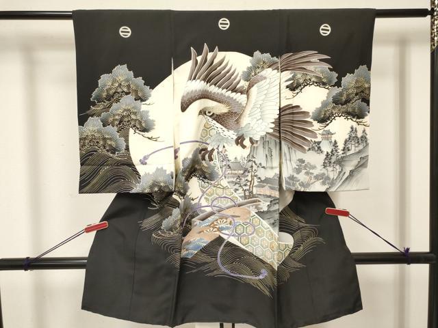 長閑やかさ屋御召しもの[]お宮参り 御坊っちゃん 祝着 産着 初着 のしめ 駒刺しゅう 鷹 鷲 絵巻片輪車松文 現ナマ彩 珠玉 DAAY3451ma
