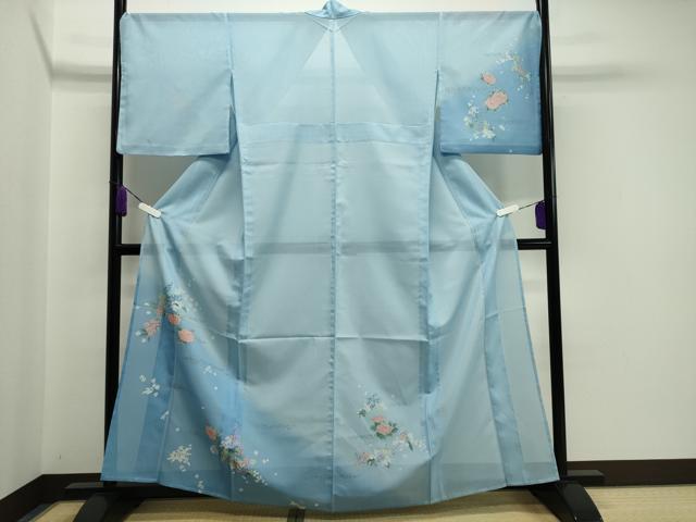 長閑やかさ屋御召しもの＊夏物 短い訪問着 絽 被子植物文 暈し染め 金彩 洗える御召しもの CAAW9882gh