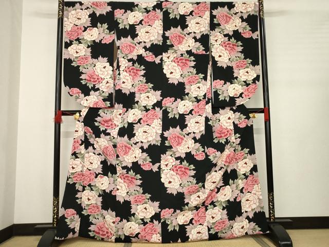 楽天市場】平和屋着物○小振袖 二尺袖 舞花文 黒地 洗える着物