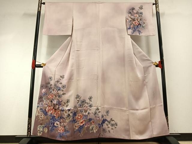 長閑やかさ屋御召しもの●染めつける絵描き 斉藤三才 短い訪問着 墨付き 被子植物文 暈し染め 正絹 珠玉 AABI1239fy