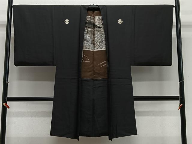 平和屋着物&infin;男性　長羽織　黒紋付　羽裏：風景文　正絹　逸品　CABE4997ua｜平和屋 15,392円
