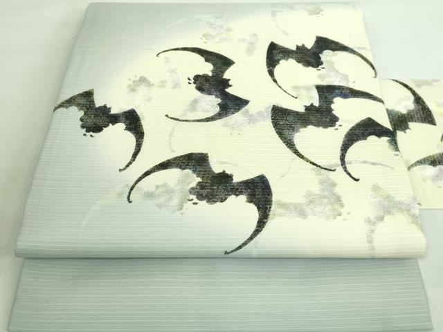 長閑やかさ屋お召しもの■御前上等 夏物 九寸名古屋帯 コウモリ傘 蚊食い鳥 和紙 珠玉 DZAA7483kh5