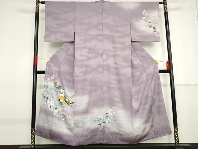 長閑やかさ屋御召しもの●万物の霊長国宝・羽田登喜男   短い訪問着 鴛鴦 暈し染め 正絹 珠玉 AABF9055cs