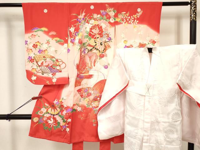 長閑やかさ屋御召しもの[]七五三 うしろ帯 ３歳 祝着 参身 長襦袢(袷)仕掛ける 鞠 糸車飛鶴割れ易い文 暈し染め 金彩 珠玉 DAAY3470ma