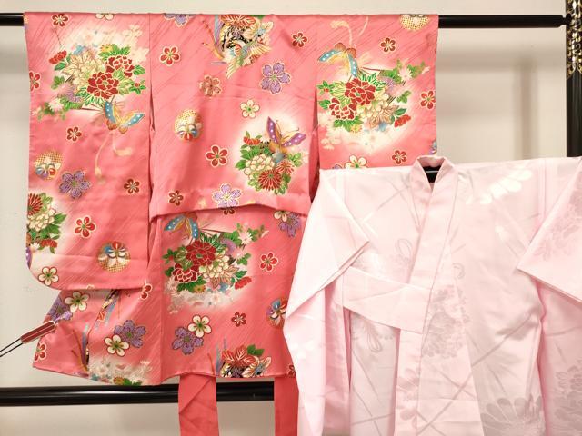 長閑やかさ屋御召しもの[]七五三 うしろ帯 ３歳 祝着 参身 長襦袢(単衣)仕掛ける 雪輪鳳凰花蝶文 暈し染め 金彩 珠玉 DAAY3471ma