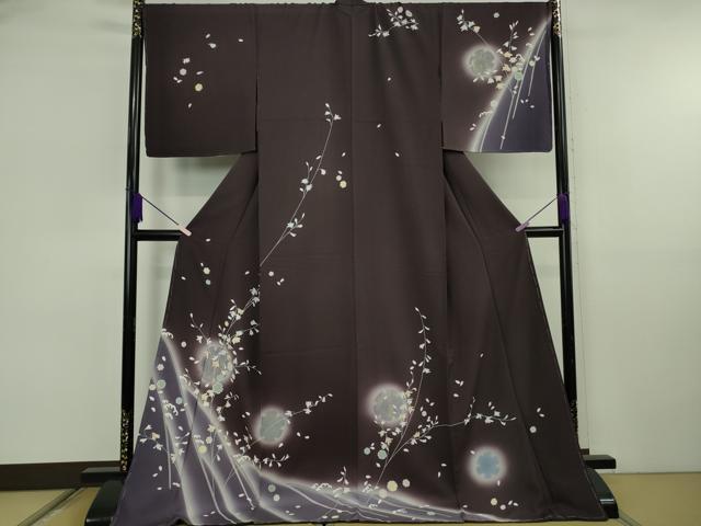 長閑やかさ屋中央局●御前上等 短い訪問着 駒刺しゅう 雪輪 枝花文 似せ紫色地 暈し染め 金彩 ロング丈 珠玉 未当て嵌める DZAB6757kh6