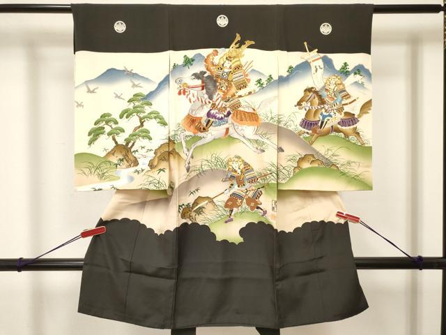 平和屋着物[]お宮参り　男の子　祝着　産着　初着　のしめ　作家物　手描き　駒刺繍　武士　暈し染め　金彩　逸品　DAAY3436ma｜平和屋