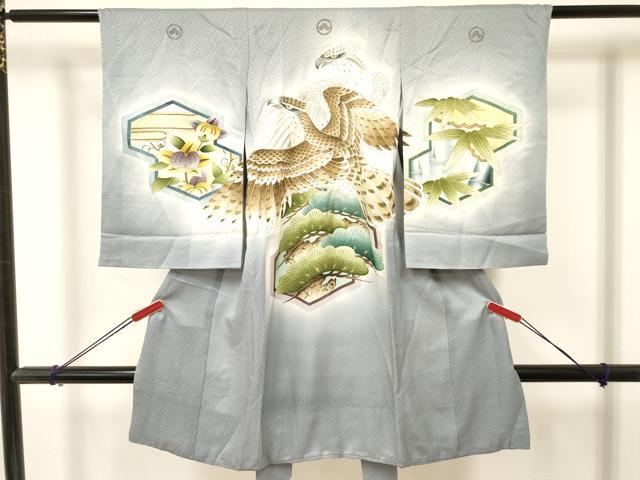 長閑やかさ屋御召しもの[]お宮参り 御坊っちゃん 祝着 産着 初着 のしめ 駒刺しゅう 鷹 鷲 亀甲笹松文 暈し染め 金彩 珠玉 DAAY3440ma